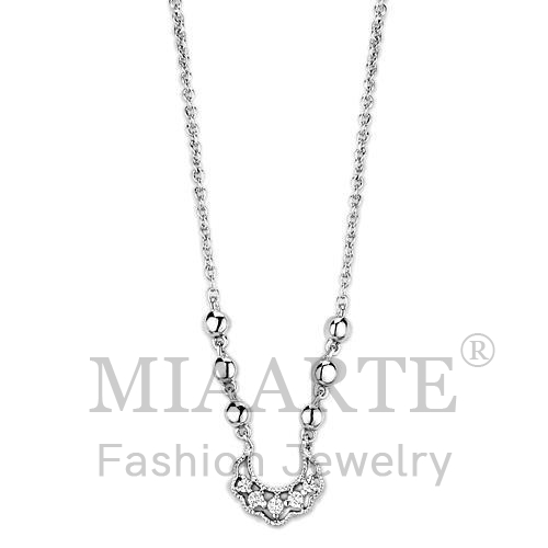 Necklace,Brass,Rhodium,AAA Grade CZ,Clear