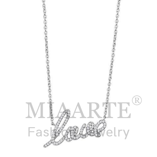 Necklace,Brass,Rhodium,AAA Grade CZ,Clear