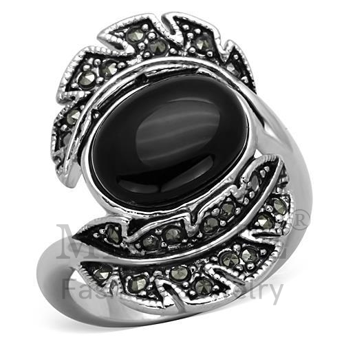 戒指,黃銅,鍍白,合成/人造,黑色,黑瑪瑙