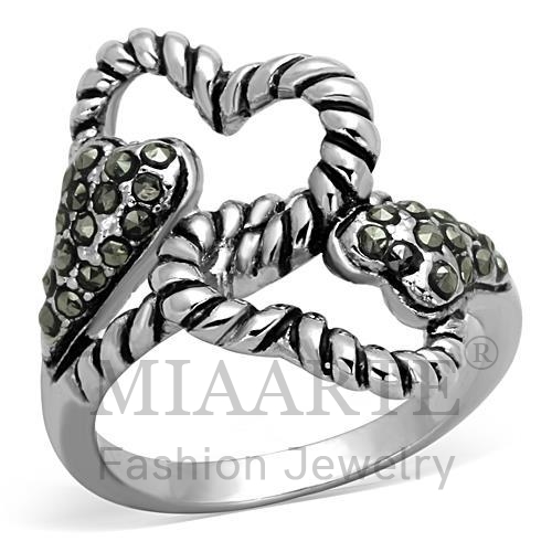 Ring,Brass,Rhodium,Synthetic,BlackDiamond,Marcasite