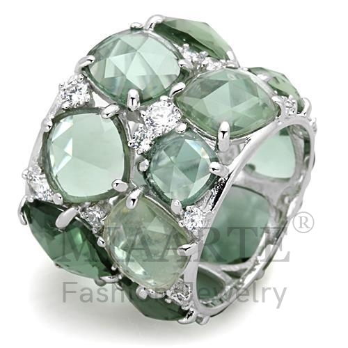 戒指,白銅,鍍白,合成/人造,綠色,合成玻璃
