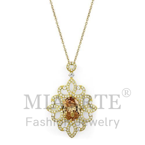 Chain Pendant,Sterling Silver,Gold,AAA Grade CZ,Champagne