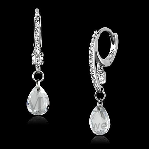 Earrings,Sterling Silver,Rhodium,AAA Grade CZ,Clear