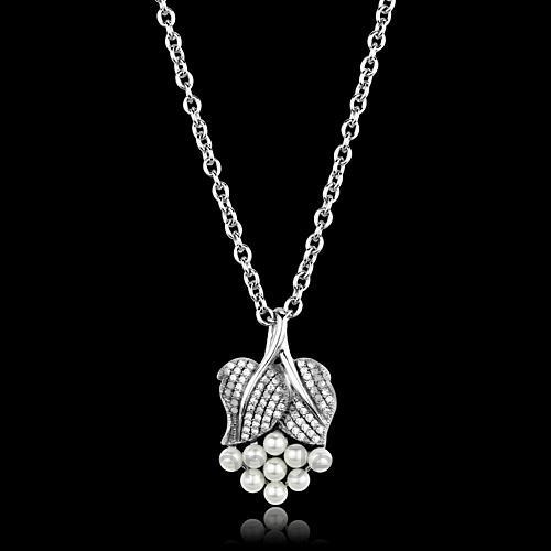 Chain Pendant,Sterling Silver,Rhodium,Synthetic,White,Pearl