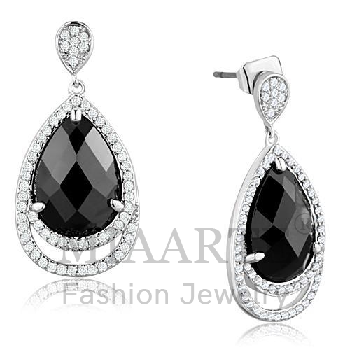 Earrings,Brass,Rhodium,AAA Grade CZ,Jet