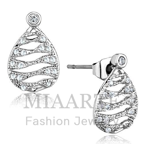 Earrings,Brass,Rhodium,AAA Grade CZ,Clear