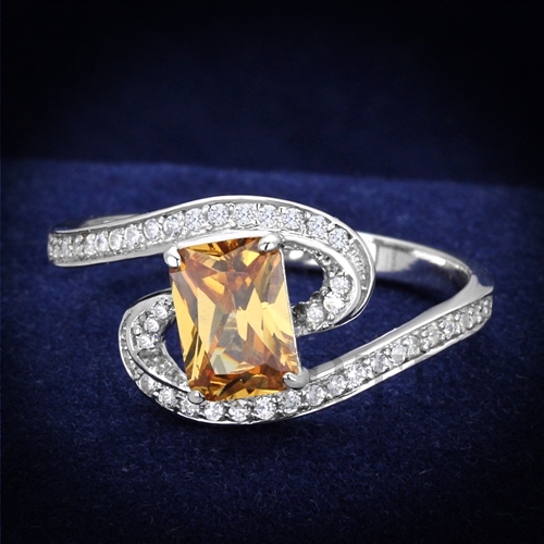 Ring,Sterling Silver,Rhodium,AAA Grade CZ,Champagne