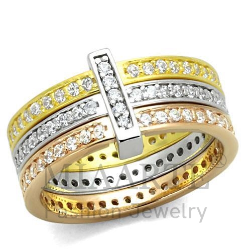 Ring,Sterling Silver,Rhodium & Gold & Rose Gold,AAA Grade CZ,Clear