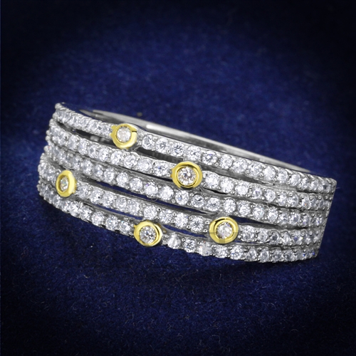 Ring,Sterling Silver,Reverse Two Tone,AAA Grade CZ,Clear