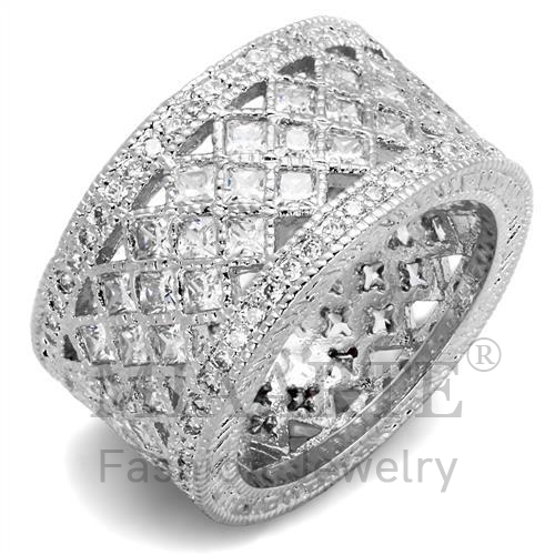 Ring,Brass,Rhodium,AAA Grade CZ,Clear