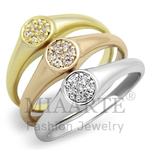 Ring,Brass,Rhodium & Gold & Rose Gold,AAA Grade CZ,Clear