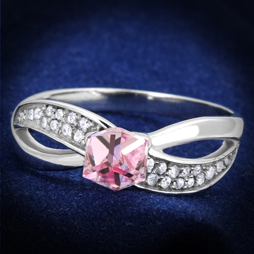 Ring,Sterling Silver,Rhodium,Top Grade Crystal,LightRose