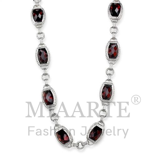 Necklace,Sterling Silver,Rhodium,AAA Grade CZ,Garnet