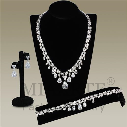 Set,Brass,Rhodium,AAA Grade CZ,Clear