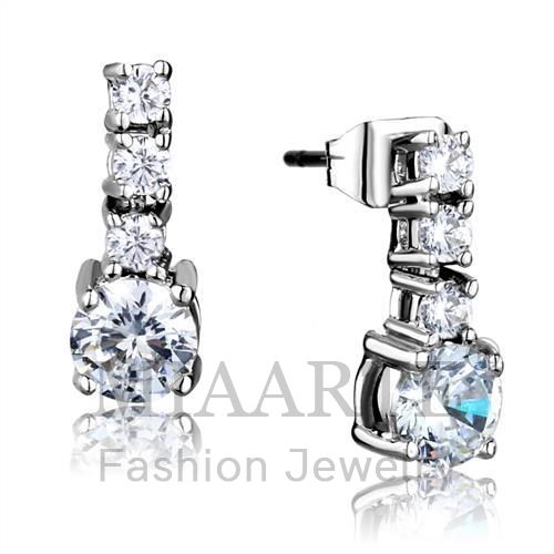 Earrings,Brass,Rhodium,AAA Grade CZ,Clear