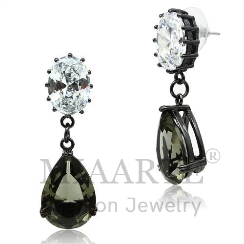 Earrings,Brass,Ruthenium,Synthetic,BlackDiamond,Synthetic Glass