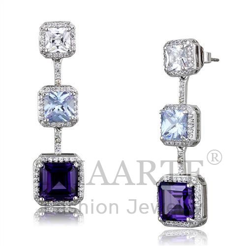 Earrings,Brass,Rhodium,AAA Grade CZ,Amethyst