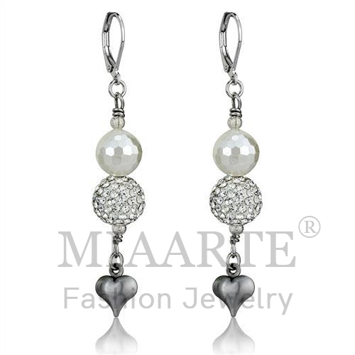 Earrings,White Metal,Antique Silver,Synthetic,White,Glass Bead