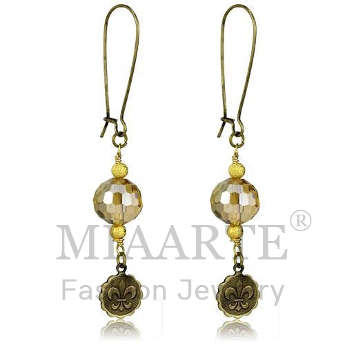 Earrings,White Metal,Antique Copper,Synthetic,Champagne,Glass Bead