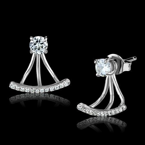 Earrings,Sterling Silver,Rhodium,AAA Grade CZ,Clear,Round
