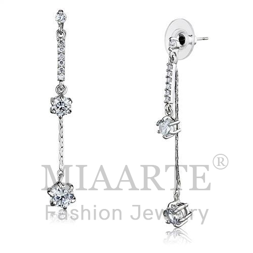 Earrings,Brass,Rhodium,AAA Grade CZ,Clear