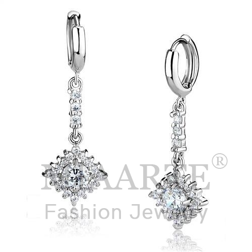 Earrings,Brass,Rhodium,AAA Grade CZ,Clear,Round