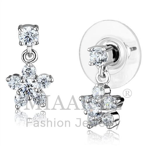 Earrings,Brass,Rhodium,AAA Grade CZ,Clear