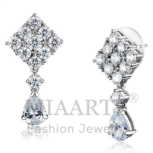 Earrings,Brass,Rhodium,AAA Grade CZ,Clear
