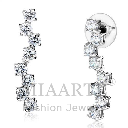 Earrings,Brass,Rhodium,AAA Grade CZ,Clear