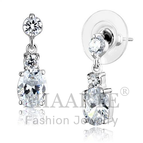 Earrings,Brass,Rhodium,AAA Grade CZ,Clear