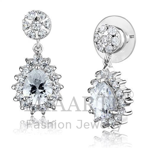 Earrings,Brass,Rhodium,AAA Grade CZ,Clear