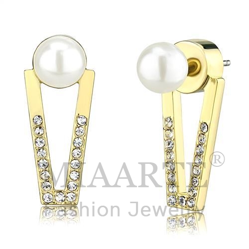 耳环,黄铜,镀金,合成/人造,白色,珍珠,圆形