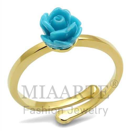 Ring,Brass,Flash Gold,Synthetic,AquaMarine,Synthetic Stone
