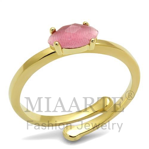 Ring,Brass,Flash Gold,Synthetic,Rose,CatEye