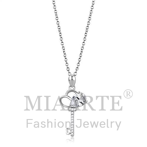 Chain Pendant,Sterling Silver,Rhodium,AAA Grade CZ,Clear